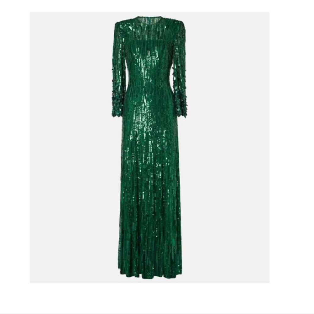 Jenny Packham Green Sequin Long Sleeve Dress